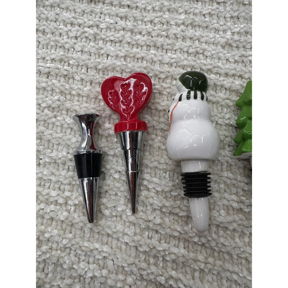 Cuisinart Wine Bottle‎ Stopper Set Christmas Snowman Tree Heart Holiday Barware